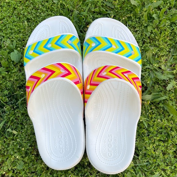 CROCS CLASSIC FESTIVAL VIBES SANDALS slides WHITE limited edition size 13 - Picture 3 of 6